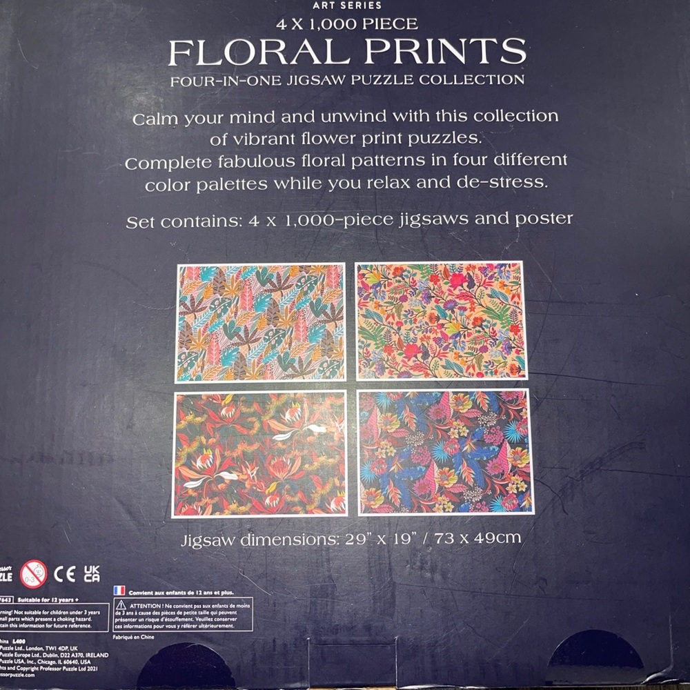 Art Series Floral Prints jigsaw puzzles (set of 4 puzzles, 1000 pc each)